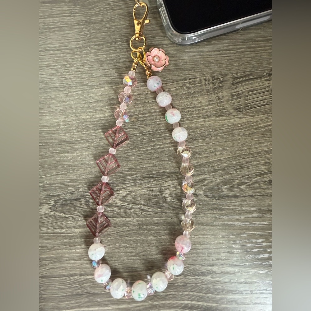Handmade Chic Pink Beaded Phone Charm
